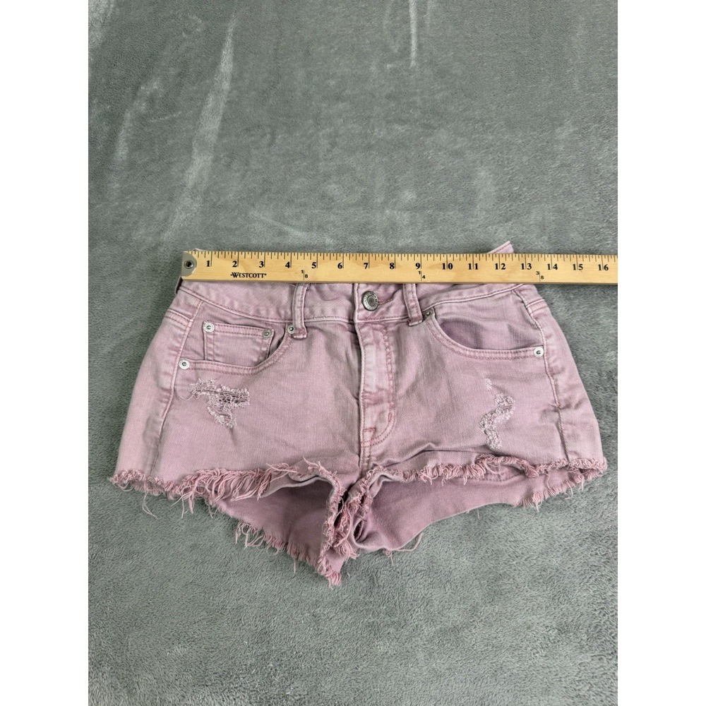 Vintage Y2K American Eagle Micro Mini Denim Shorts Women's Size 2 Pink - Picture 6 of 9